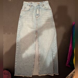 Anthropologie Pilcro Madi Front Slit Long Denim Skirt Western Light Wash Maxi